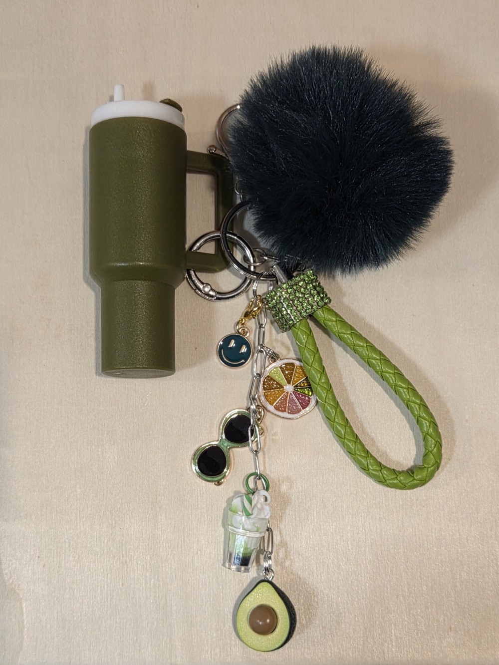 Earthy Aesthetic Olive Green Stanley Style Cup Keychain Matcha Avocado